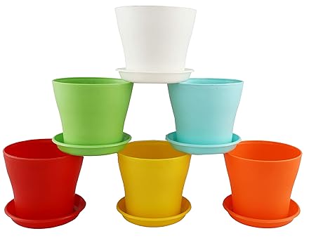 Kraft Seeds Plastic Gardening Pot, 6 Inches - Multicolour, 6 Pieces