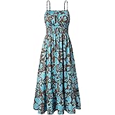 GRACE KARIN Summer Dresses for Women 2026 Vacation,Smocked Floral Maxi Dress,Boho Beach Sundress with Pocket Fashion Clothing
