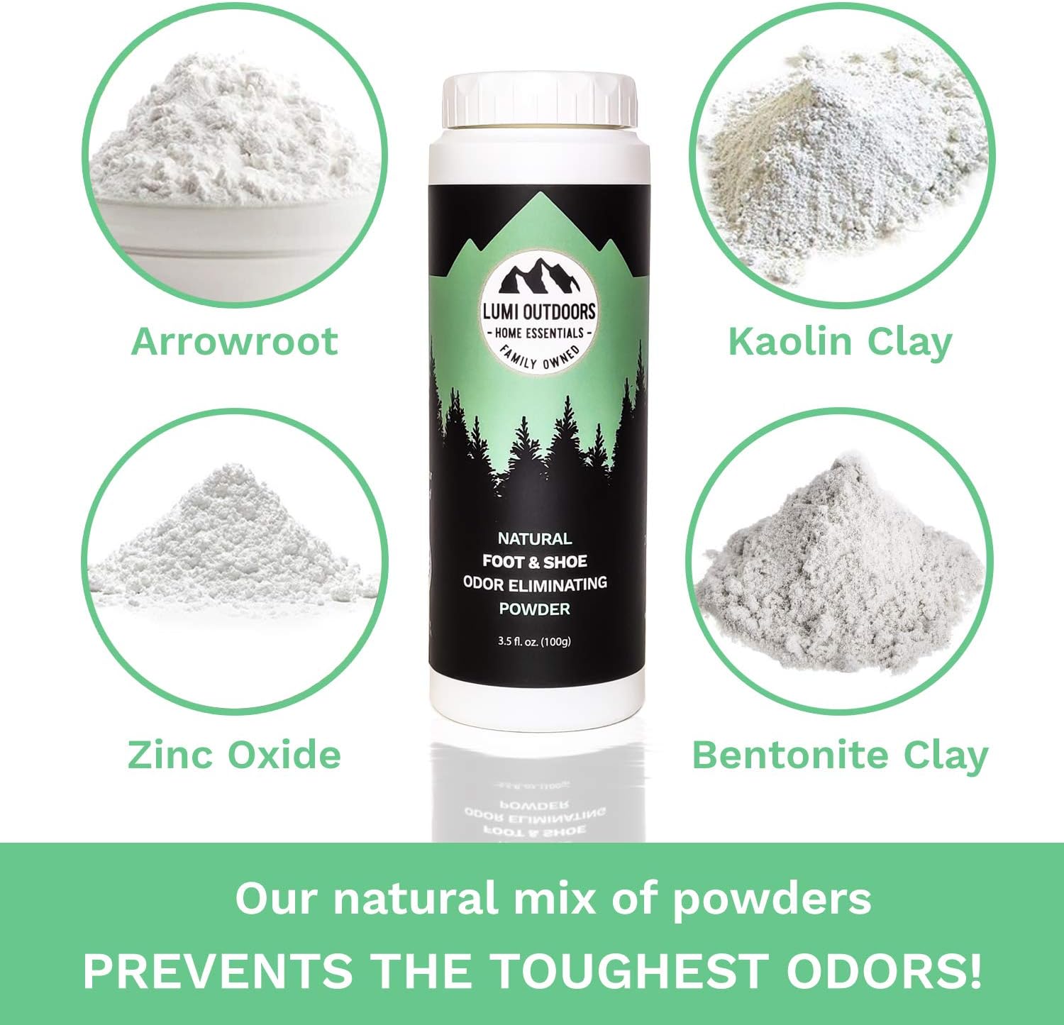 Natural Foot Powder Deodorizer & Shoe Odor Eliminator - Talc Free Foot Deodorant by Lumi Outdoors: Health & Personal Care