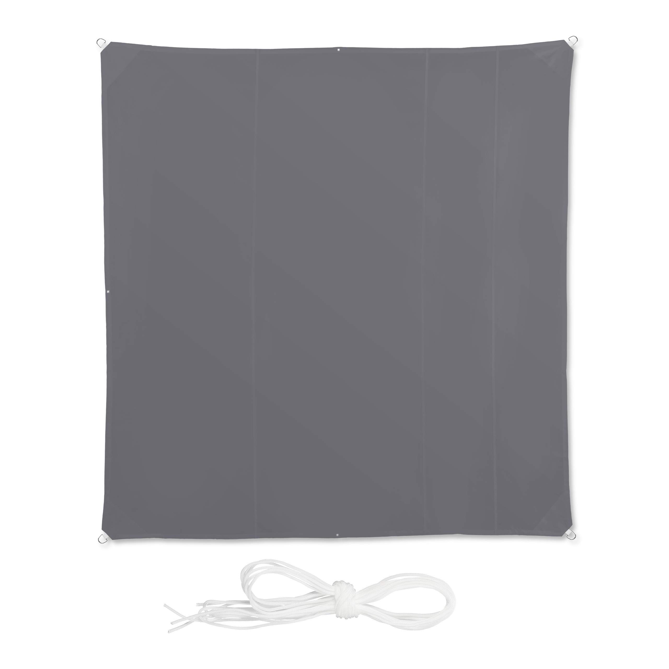 Relaxdays Shade Sail, Square, Water-Repellent, UV-Protection with Tethers, Balcony Canopy, WxD: 5 x 5 m, Grey