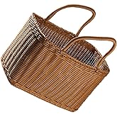 LIOOBO Big Picnic Basket with Handle, Plastic Baskets for Gifts Empty, Woven Imitation Rattan Baskets, Gift Storage Basket for Camping, Birthday, Wedding,Picnic, Party