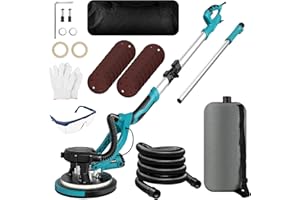 BSDONTE Drywall Sander, 1250W 11.5-Amp Electric Drywall Sander with Vacuum, Popcorn Ceiling Removal Tool with Variable Speed 800-1800RPM, Foldable & Extendable Handle, LED Light, 18pcs Sanding Discs