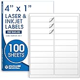 4" X 1" Matte White Printable Labels Compatible with Inkjet and Laser Printers - 100 Sheets, 2000 Total Paper Stickers for Addresses, Mailing, and Barcodes - Spartan Industrial Template R017