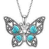 Naxidaze Genuine Turquoise Necklaces for Women 925 Sterling Silver Western Necklace Butterfly Real Turquoise Jewelry for Women