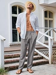 Runcati Mens Casual Pants Elastic Waist Lightweight