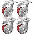 Casters Set of 4 Heavy Duty 6 inch Caster Wheels - ASRINIEY Locking Casters with No Noise Polyurethane on Steel Wheels, Swivel Plate Caster with Brake for Toolbox Workbench, 5000 lbs Total Capacity