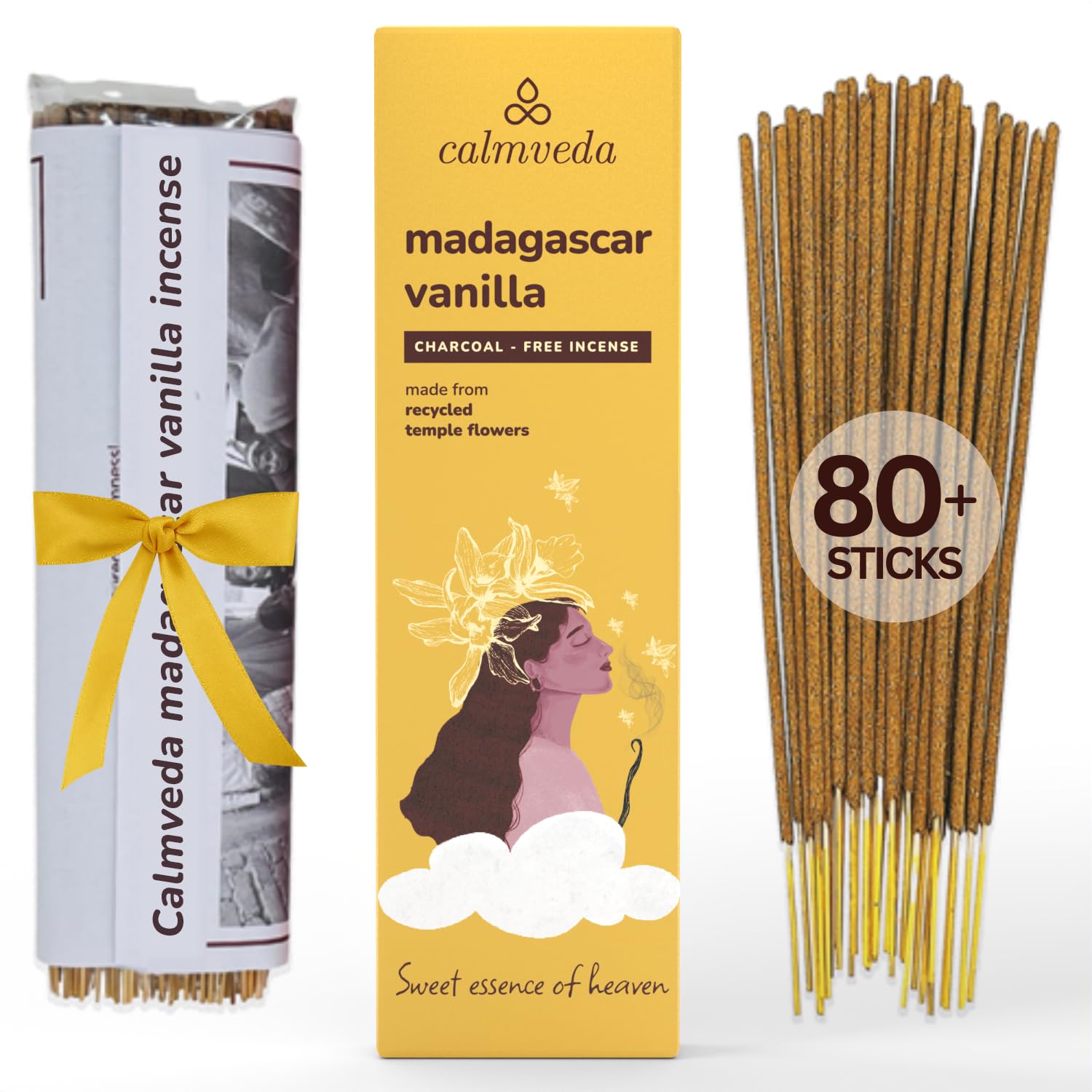 Madagascar Vanilla Incense Sticks Warm - (80 Scent Sticks) Charcoal Free, Made from Upcycled Flowers | Sweet, Cozy-Warm & Earthy Notes | Relaxing Incense & Healing Incense Sticks — image 1