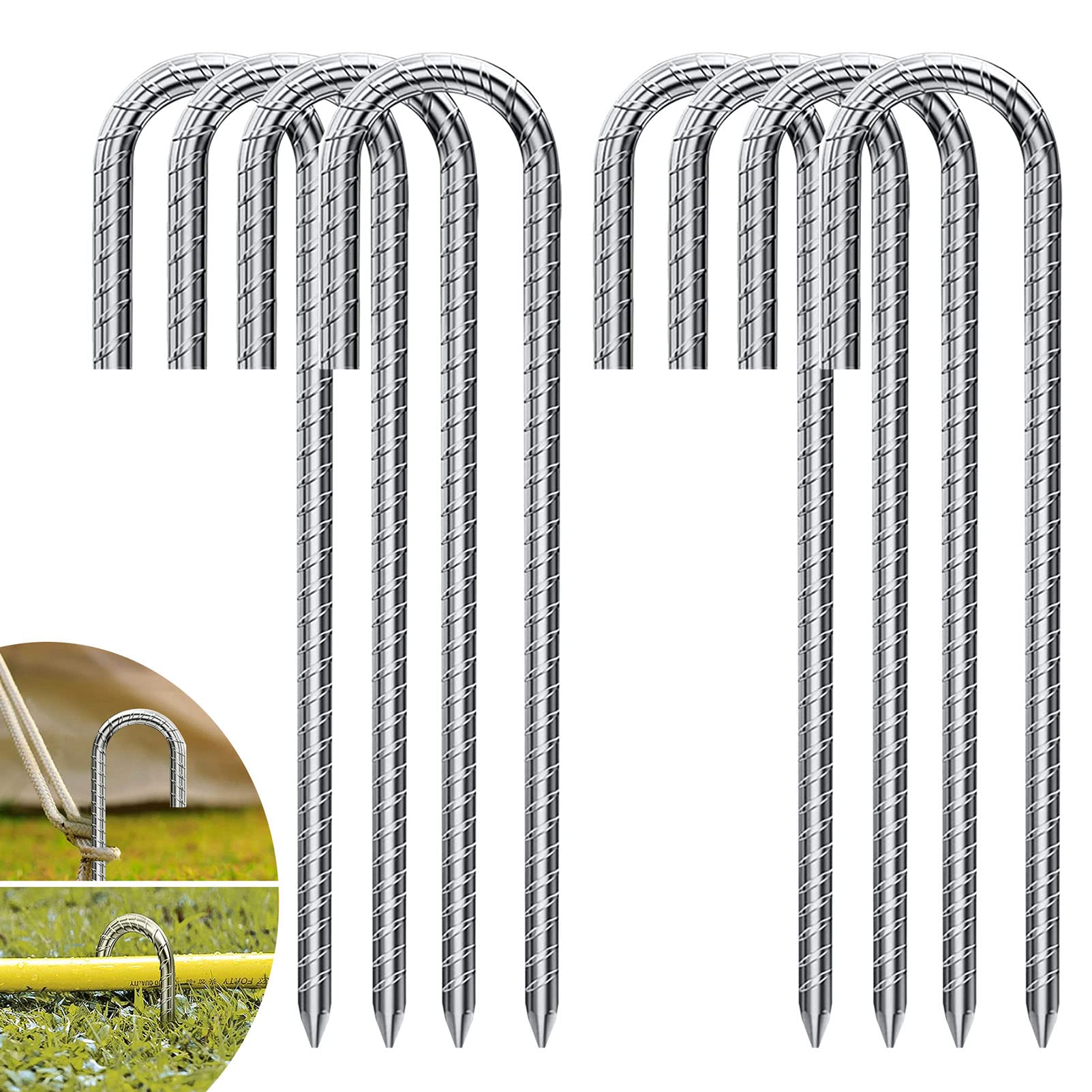 Forever Speed Tent Pegs Pack of 8 Ground Pegs (11.8 inch), J-shaped Heavy Duty Tent Pegs,Ground Stakes Ground Anchor for Securing Fences, Tents, Canopies, Camping, Trampoline, Flower Stand — image 1