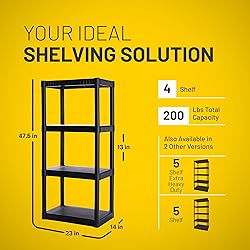Plano 4-Shelf Plastic Storage Shelves, 48” x