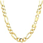 Jewelry Affairs 14k Yellow Solid Gold Figaro Chain Necklace, 6.0mm