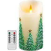 QQFCTOO Christmas Tree Flameless Candles with Flickering Flame - Battery Operated Candles with Remote Control and Timer - Real Wax - unscented - Home/Holiday Decoration (3" x 6 ")
