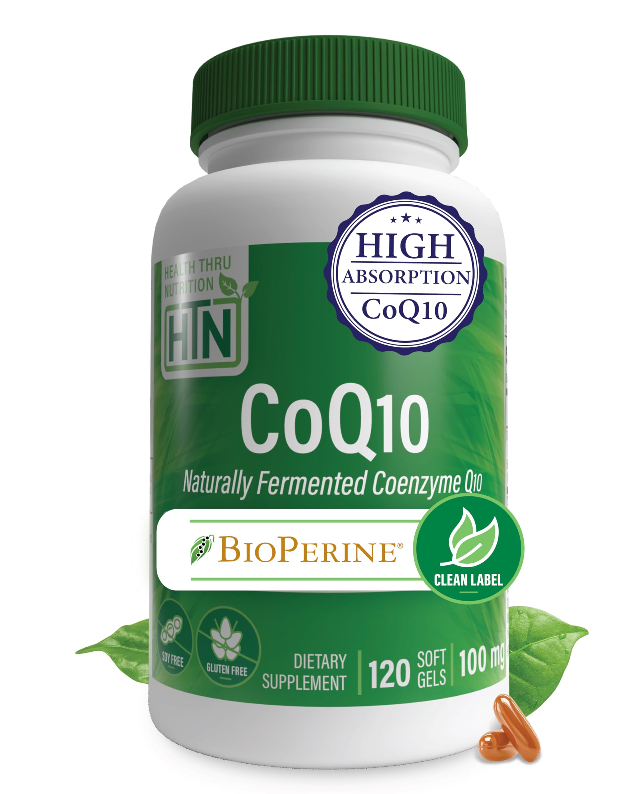 CoQ10 w/BioPerine 100mg 120 Softgels High Absorption, Non-GMO, Soy-Free, 100% Natural Coenzyme Q-10