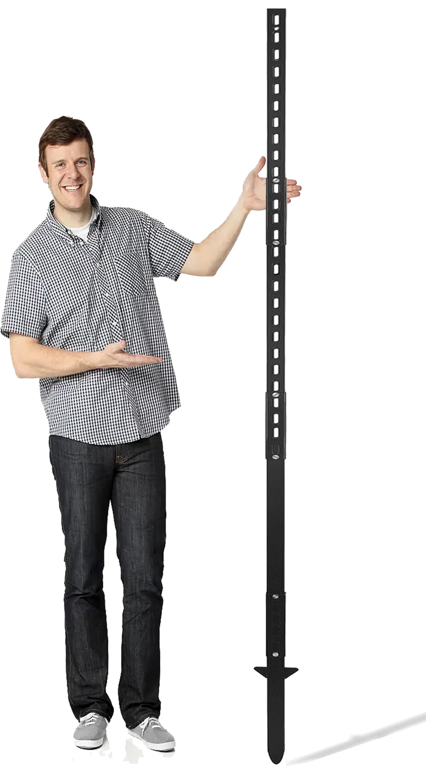 Photo 1 of 1 Pcs 6 Ft Traffic Road Street Sign Post Stakes Driveway Stand Heavy Duty Metal for Outdoor Lawn Yard Fence Parking Stop Outside Fits Signs 10 to 18 Inch Adjustable Black