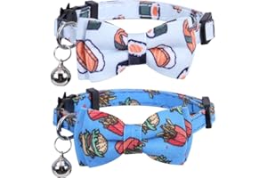 LAMPHYFACE 2 Pack/Set Cat Collar Breakaway with Cute Bow Tie and Bell for Kitty Adjustable Safety