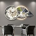 Wall Sculptures Painting 3D Wall Art Decor, Modern Living Room Restaurant Panoramic Landscape Wall Paintings with Clock，led Light Hang Pictures, Home Decorations Wall Decor ，for Office/Hotel