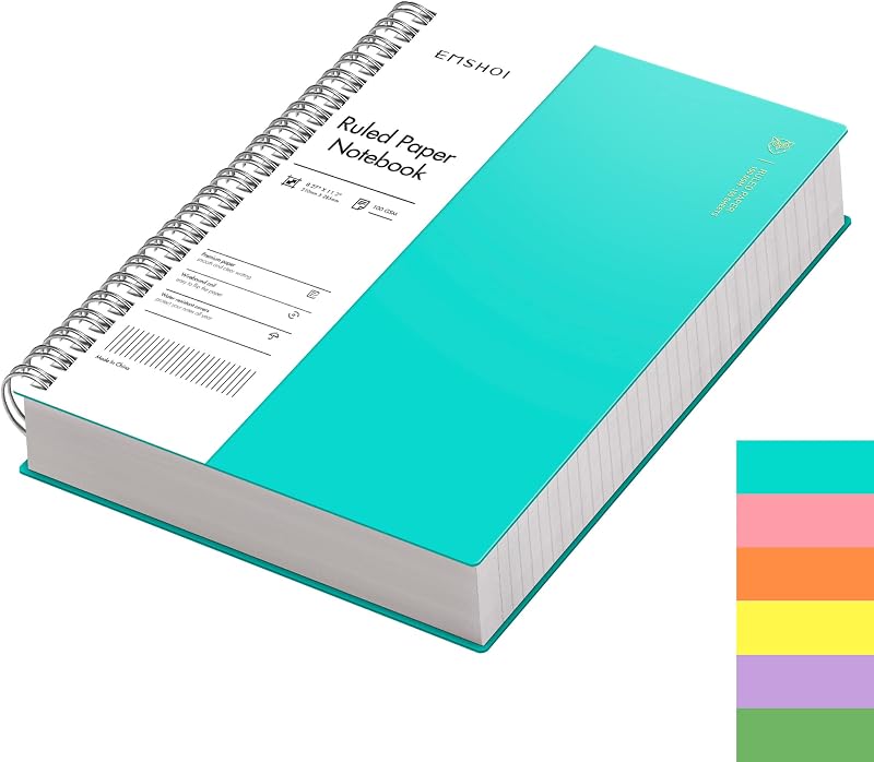EMSHOI A4 Notebook 300 Pages 150 Sheets 100gsm Waterproof Softcover LightBlue