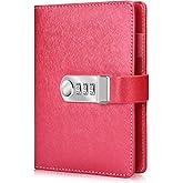 ARRLSDB Password Diary with Lock, PU Leather Combination Lock Diary (Combination Lock Journal) A6 Refillable Leather Journal, Size:18.5X13.5 cm (Red)