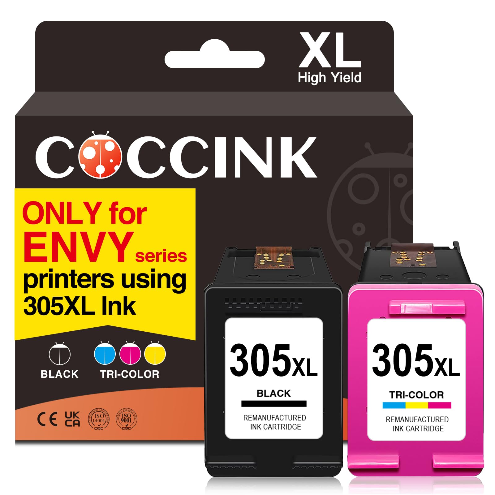 COCCINK Envy 6000 6032e for HP 305 Ink Cartridges Black and Colour Envy 6420e 6432e 6022e 6020 6430e 6400e 6432e 6432 6422 6458 6475 6455 6455e 6452e 6450e 6400 305XL Ink Cartridges for HP 305 XL