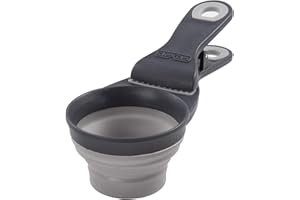 Dexas Pets Collapsible KlipScoop Collapsible Dry Dog Food Scoop and Dog Food Bag Clip, 1/2 Cup Capacity, Light Gray (PW650432429)
