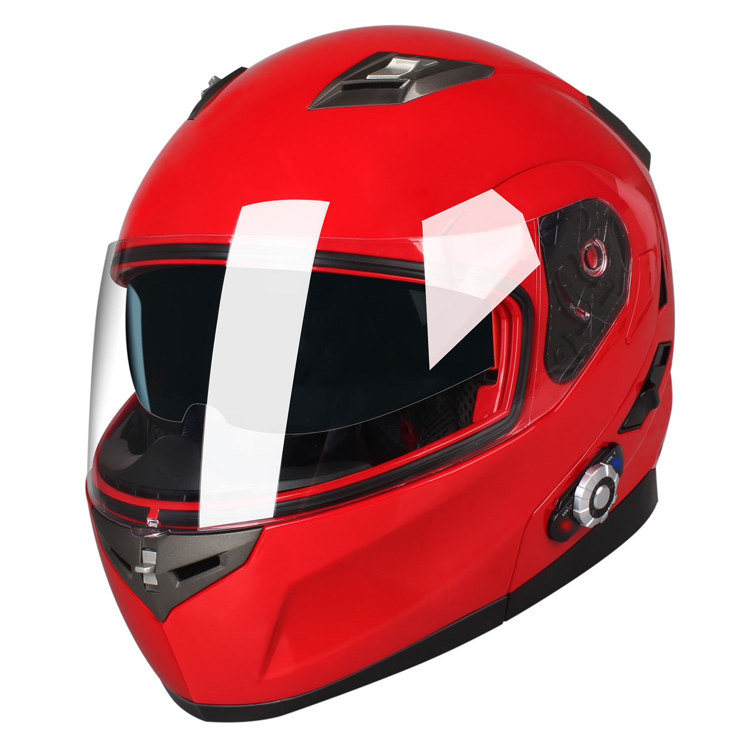 FreedConn BM2-S Bluetooth Motorcycle Helmet, Flip-Up Modular Motorbike Helmet, 500M Connectivity for 2-3 Riders, Voice Dial, Hands-Free Call, MP3, FM, DOT Certified (X-Large, Red)