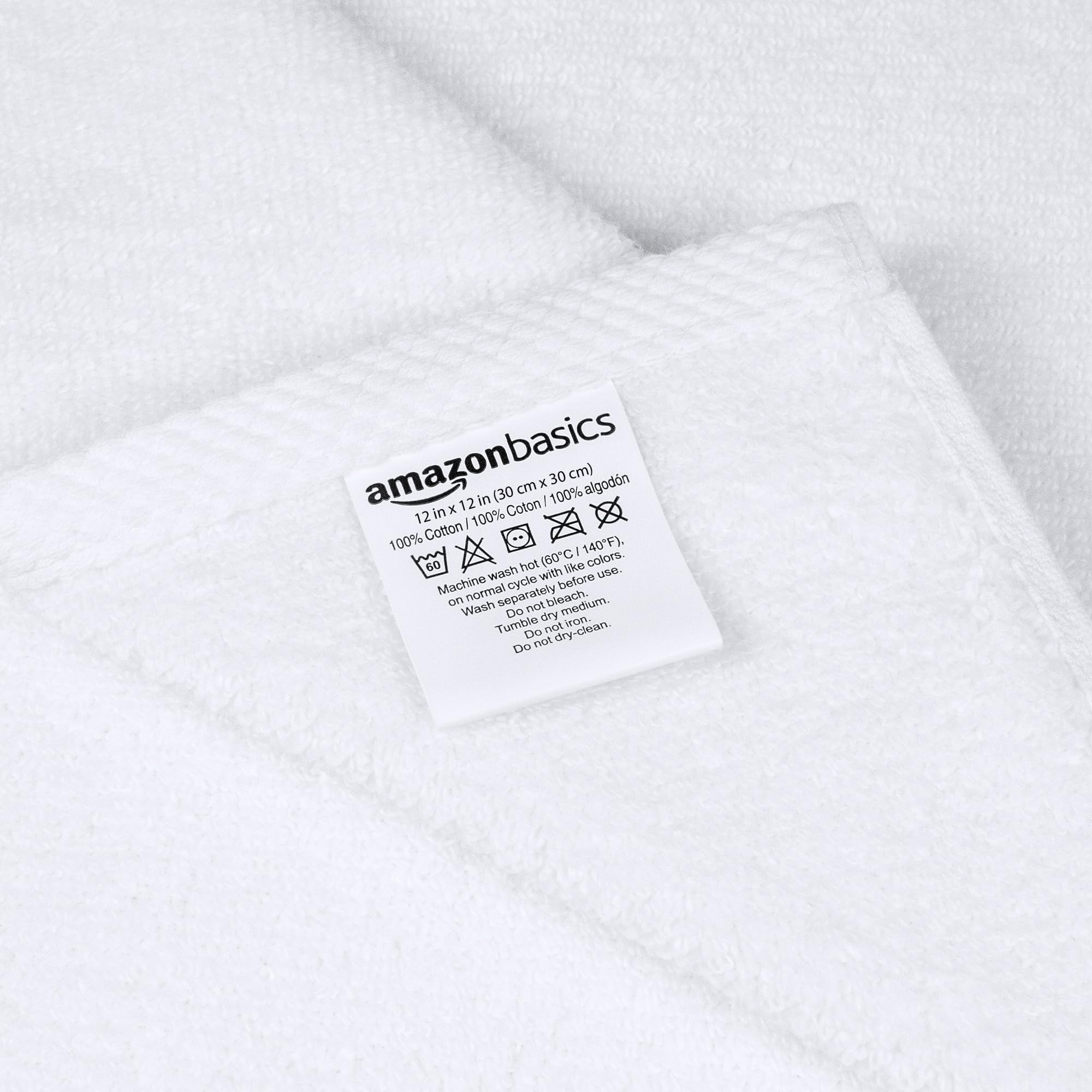 Amazon Basics Cotton Washcloths, Quick-Dry, 12