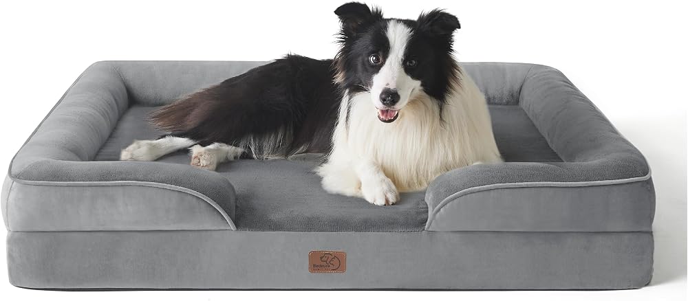 Bedsure Large Dog Bed Sofa Orthopedic Washable Cover Grey 89x63x16cm