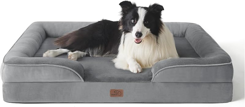 Bedsure Large Dog Bed Sofa Orthopedic Washable Cover Grey 89x63x16cm