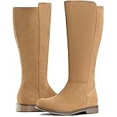 Shoe'N Tale Wide Calf Knee High Boots for Women Flat Low Heel Width Stretchy Round Toe with Side Zipper Fall and Winter Fashion Comfortable