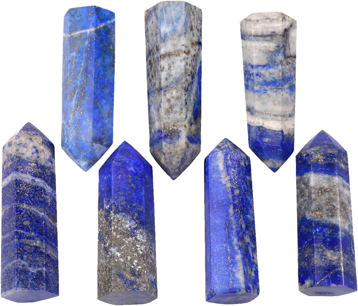mookaitedecor 7 PCS Healing Crystal Wands 2" Amethyst, Rock Quartz, Rose Quartz, Black Obsidian, Lapis Lazuli, Green Aventurine, Rainbow Fluorite 6 Faceted Reiki Stone for Meditation Therapy Decor: Home & Kitchen