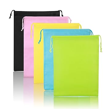 5er Groß Travel Schuhbeutel, KAKOO Staubdicht Atmungsaktiv Schuhetasche mit Kordelzug Schuhe Organizer Aufbewahrungstasche 42