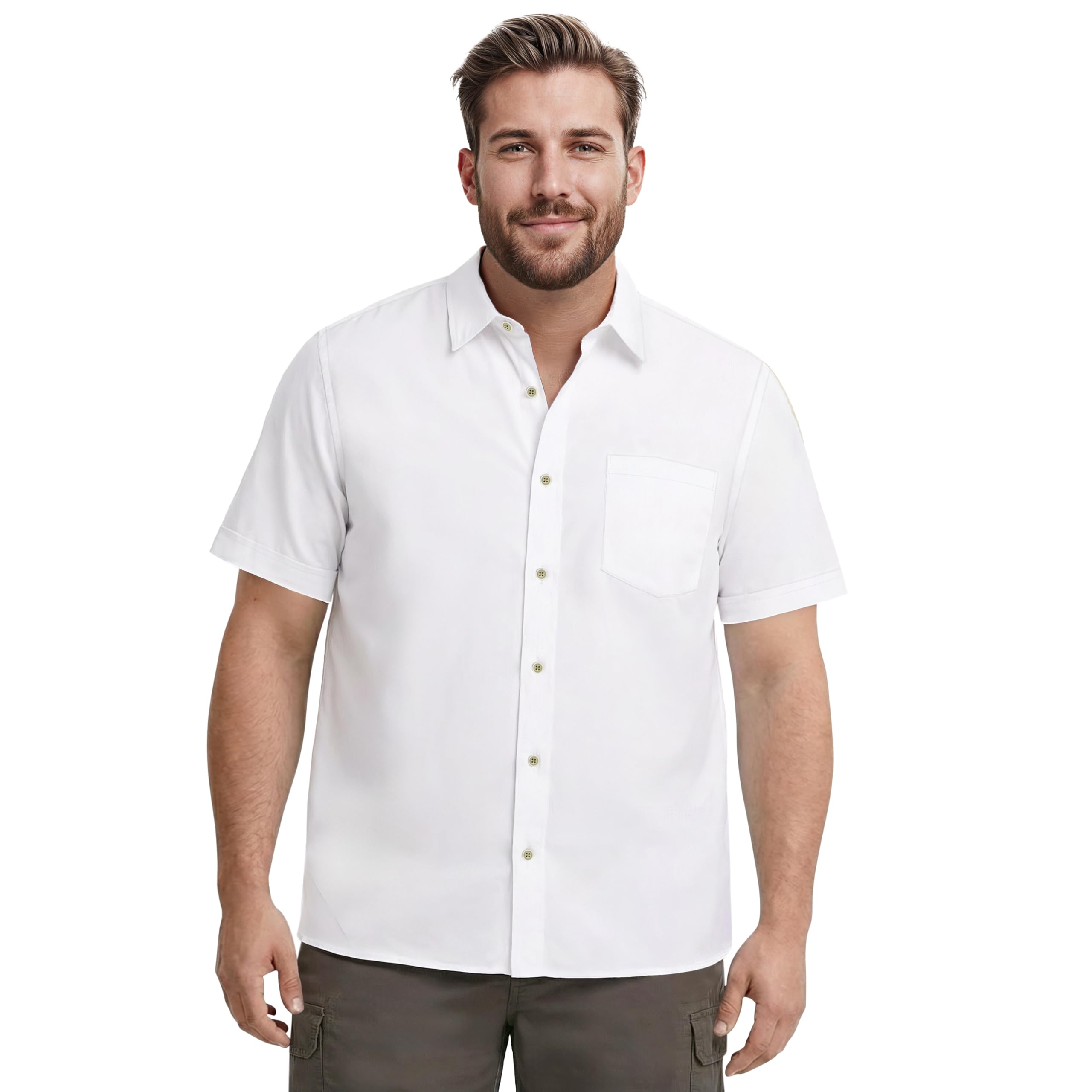 Izod Men’s Big & Tall Luxury Classics Short Sleeve Solid Button Down Shirt, Bright White, 4X-Large Tall