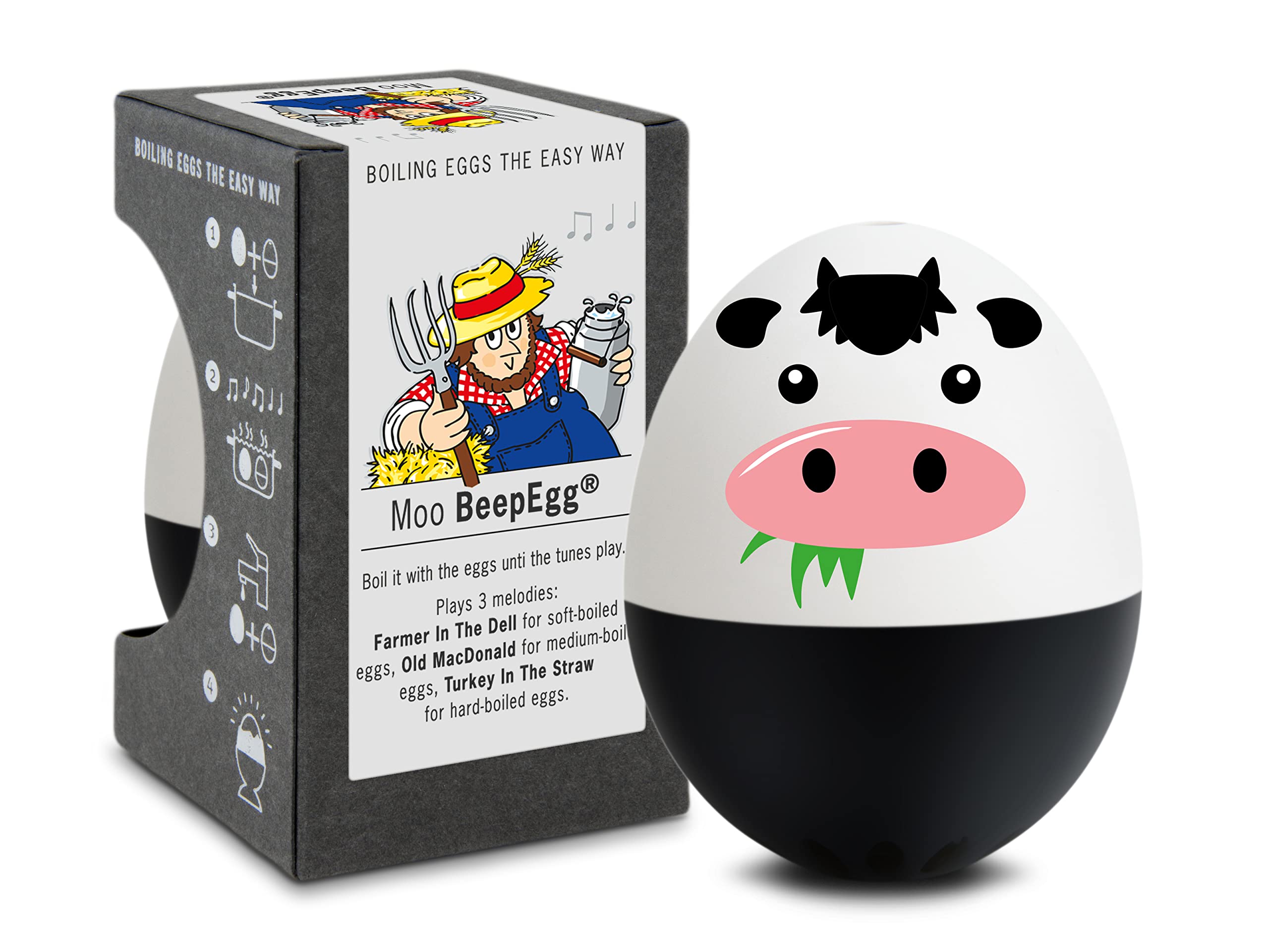 Muhkuh PiepEi - Singing Egg Timer for Cooking Along - Egg Boiler for 3 Hardness Levels - Great Cow Gift - Funny Cooking Egg - Music Eggtimer - Brainstream