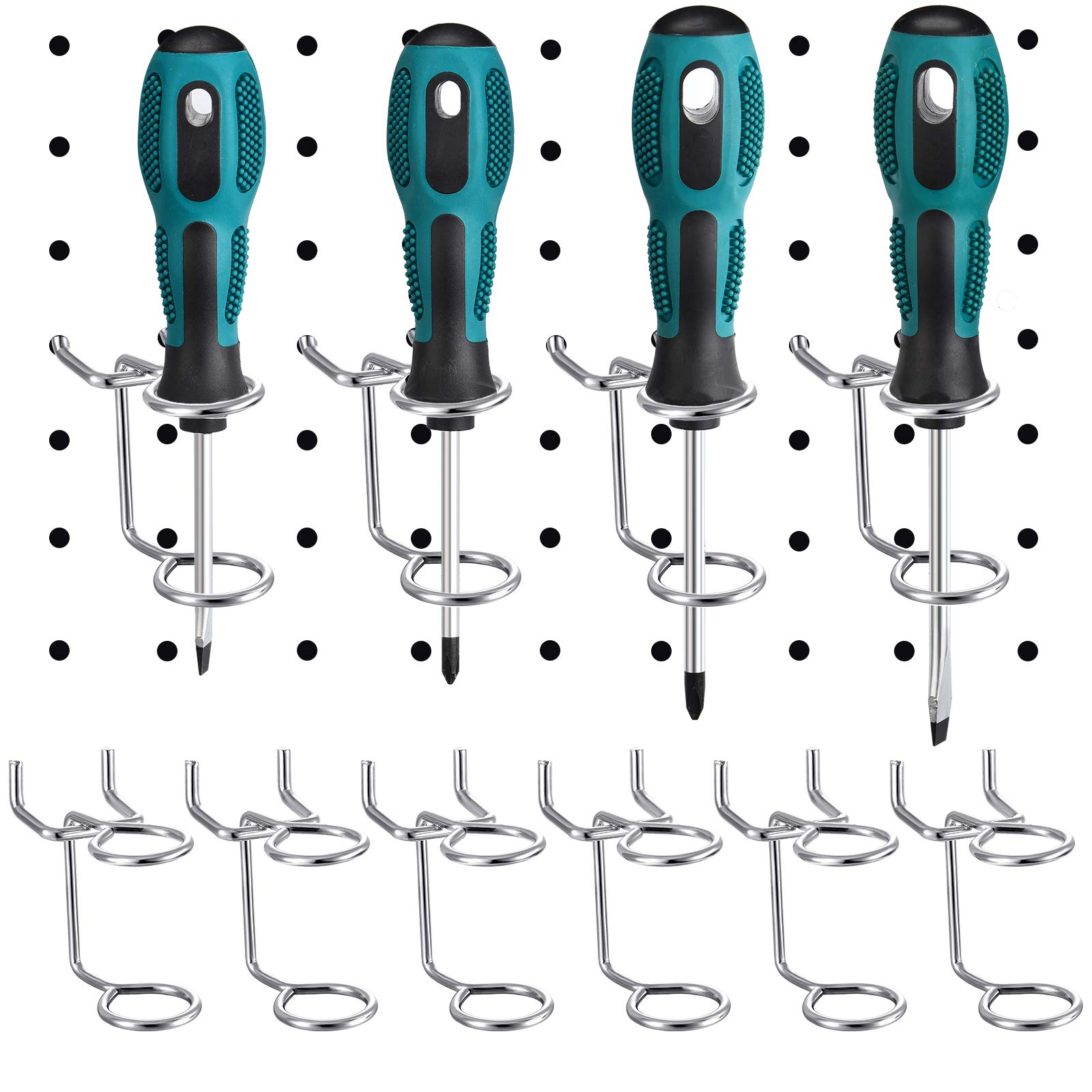 Photo 1 of 12 Pieces Screwdriver Organizer Tool Holders Multi-Tool Holder Double-Ring Tool Holders Pegboard Accessories Household Tools Organizer Racks Storage System Hand Tools for Kitchen, Garage, Workbench
