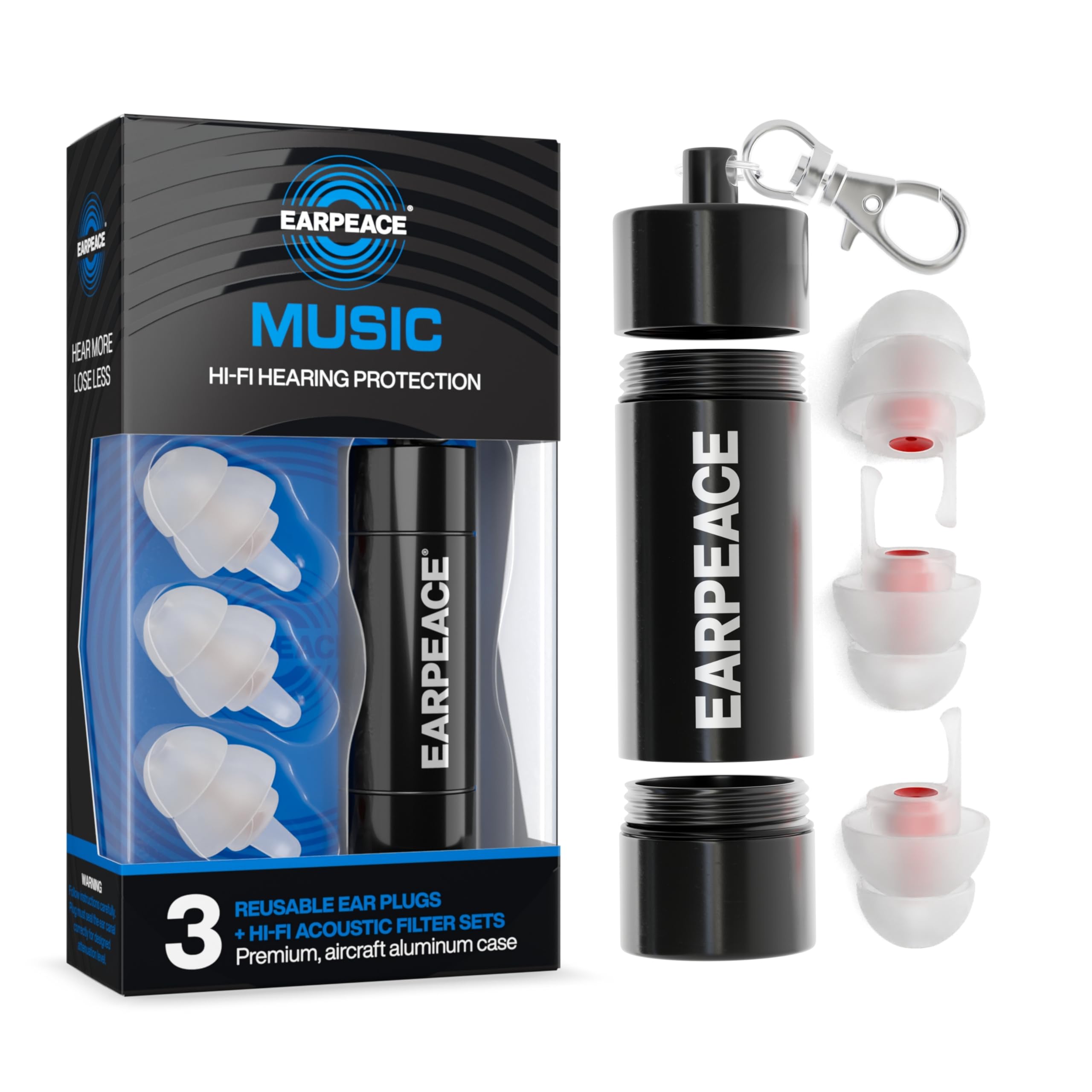 EarPeace Music Concert Ear Plugs - Ear Protection Silicone Earplugs for Musicians, Festivals, & Loud Venues - 3 Levels of Noise Reduction - Hearing Protection & Noise Cancelling Earbuds up to 26dB