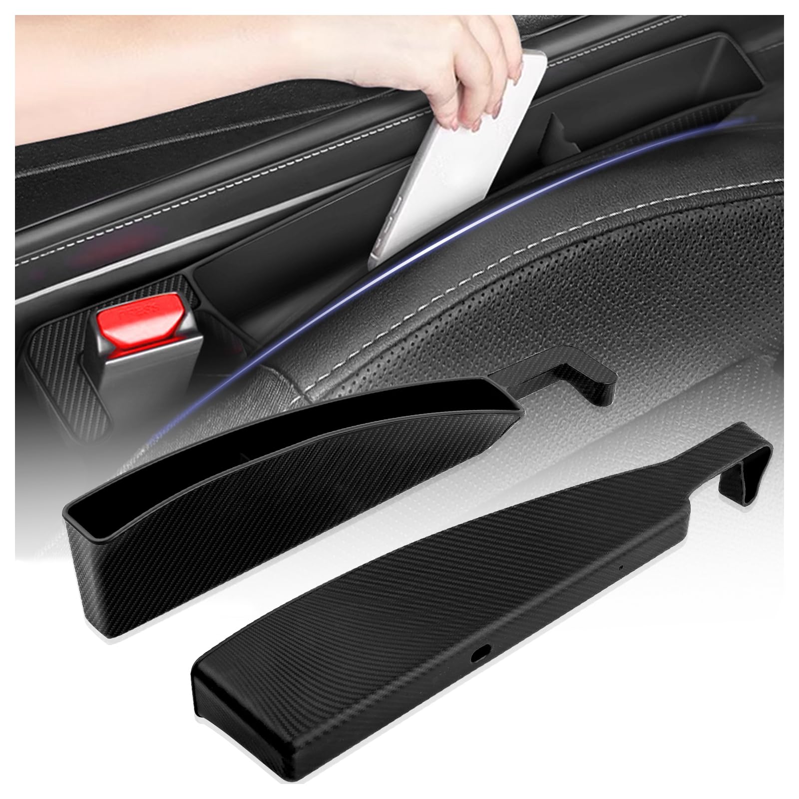 Photo 1 of 2PCS Car Seat Gap Filler Organizer with Charging Opening,Multifunctional Car Gap Filler Stop Things from Dropping,Universal Car Accessories Car Seat Storage Box for Phone Key Sunglasses