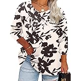 TFSDOD Womens Plus Size Tops 3/4 Length Sleeve Blouses Crew Neck Shirts Casual Loose Tunic Tops 1X-5X