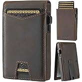 HLHGR Wallet for Men,Slim Minimalist Smart Wallet for Men With Money Clip Genuine Leather Card Holder RFID Blocking Metal Aluminum Pop Up Card Wallet with ID Window Gift