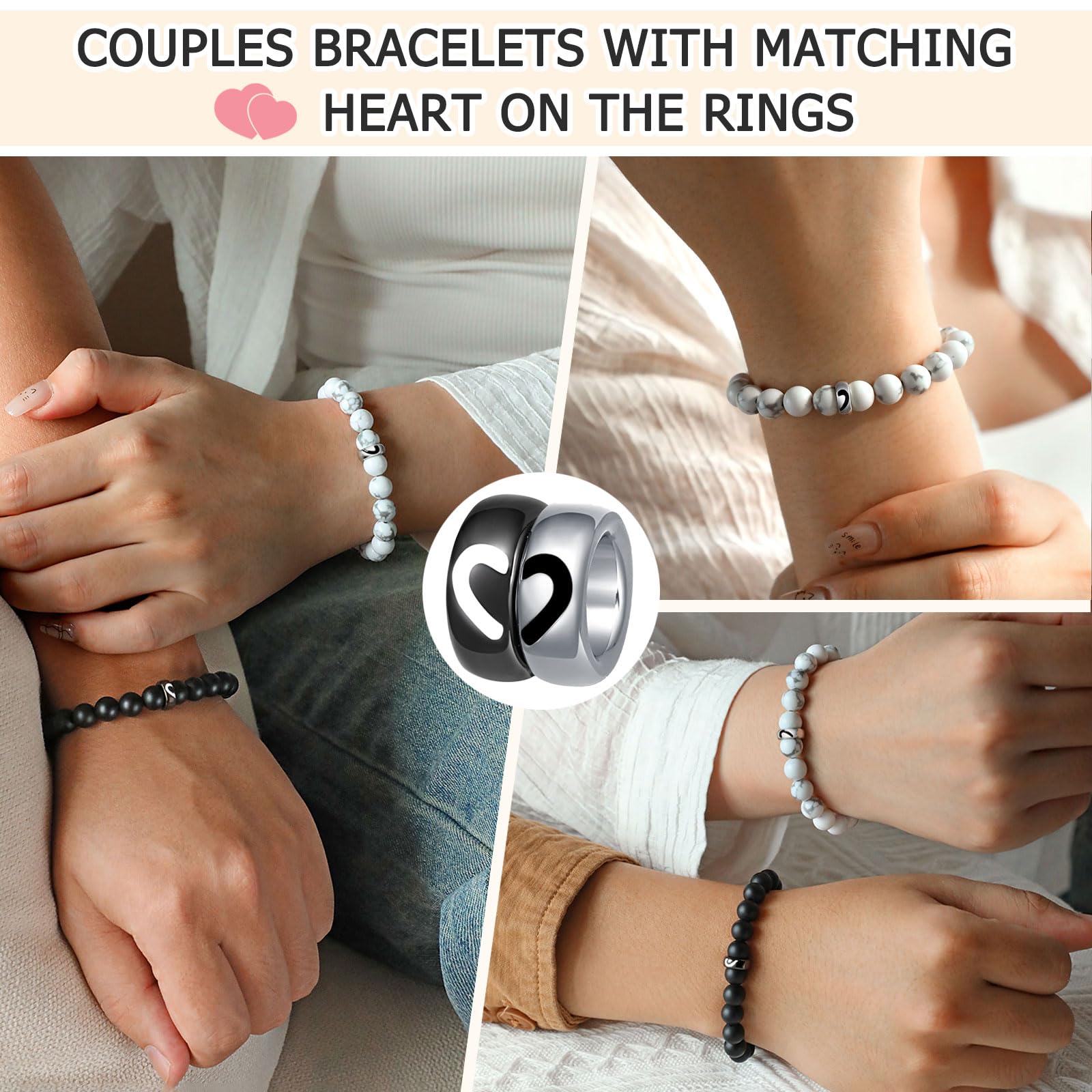 UNGENT THEM Matching Couple Ring Bracelets for Boyfriend Girlfriend Husband Wife Valentines Anniversary Birthday Engagement Gifts