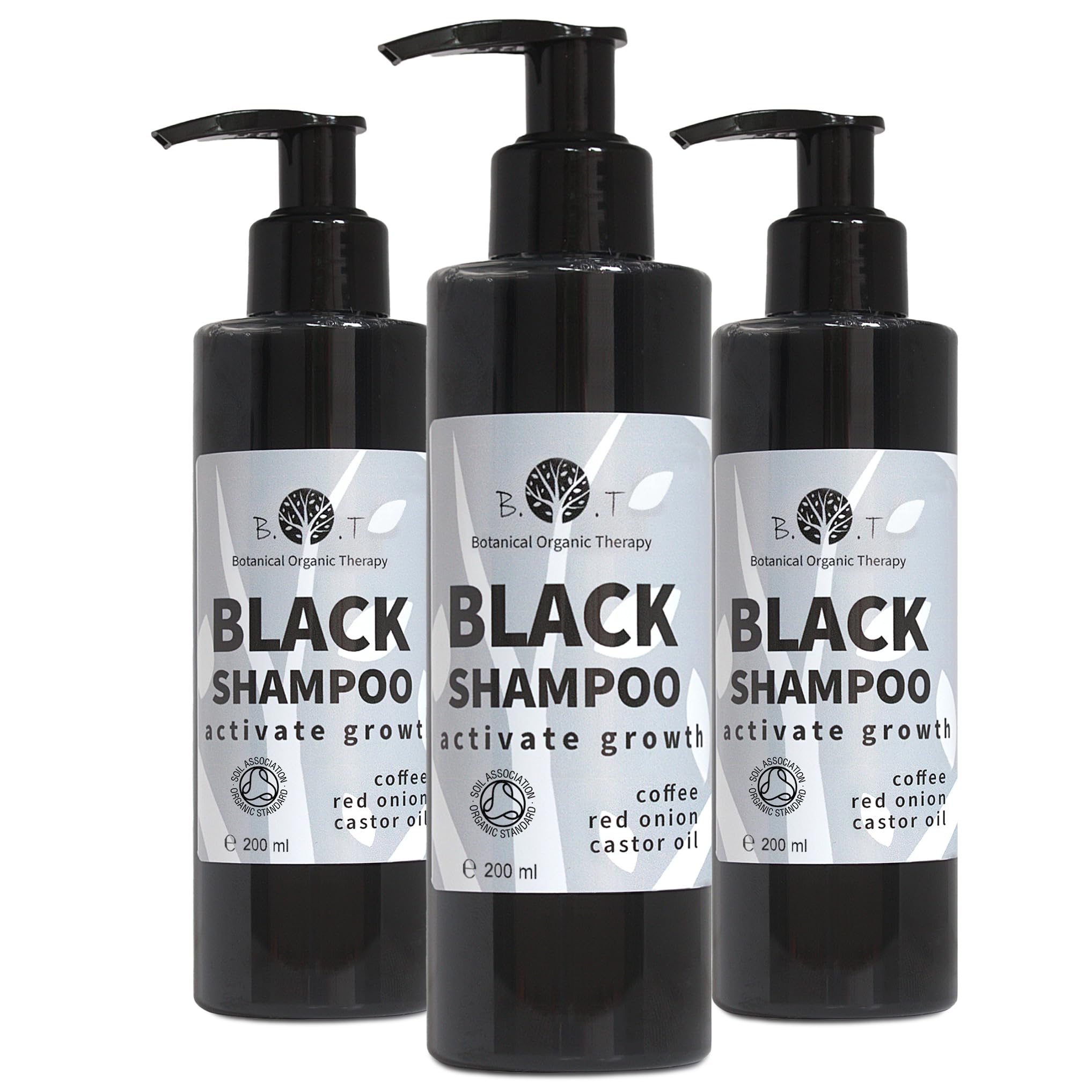 Black Shampoo Greasy Hair, Hair Growth, Anti-Hair Loss, Dandruff & Itchy Scalp. Sebum Control. Onion, Caffeine and Castor Oil. Paraben FREE, Sulphate FREE, Silicone FREE - 3 x 200 ml