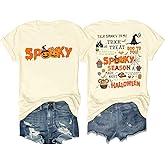 Halloween Shirt Women Magic Kingdom Spookey Season T Shirt Fall Pumpkin Shirts Funny Spooky Halloween Graphic Tee Top