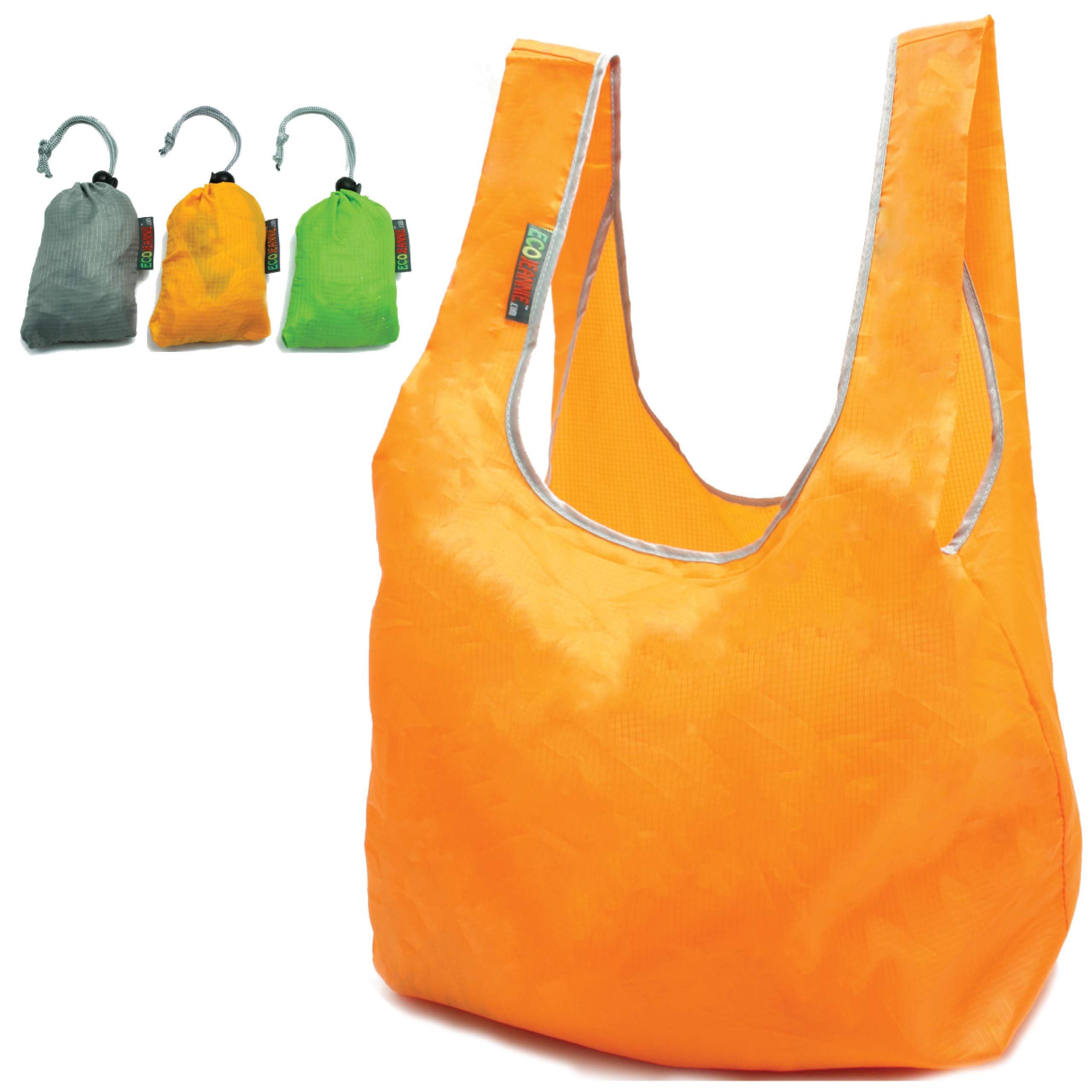 Ecojeannie 3 Pack Super Strong Ripstop Nylon Foldable Reusable Bag Grocery Shopping Tote Bag With Built-In Pouch, Rbs031