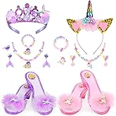 Jaolex Princess Dress Up Shoes, Toddler Dress up Set, Pretend Play Princess Shoes Set with Crown Earrings Necklaces Ring Role Play Toys for Girls Aged 3-6 Years Old Multicolor