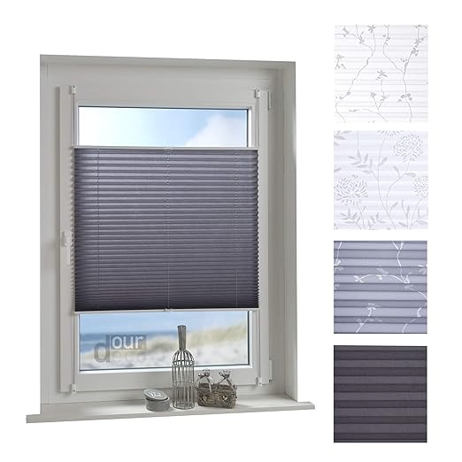 ourdeco® Plissee / 90 x 210 cm grau/lichtdurchlässig, Blickdicht/Farbe Grau/Klemmen=Montage ohne Bohren=Smartfix=Klemmfix-Pli