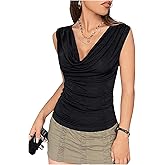 Floerns Women's Draped Tank Top Cowl Neck Sleeveless Ruched Casual Shirt Tops