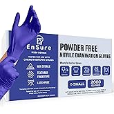 Ensure Blue Nitrile Gloves – 3 Mil Light-Duty Disposable Gloves, Powder & Latex Free, Chemo-Rated, Non-Sterile, Textured Fingertips for Medical & Dental Use, Food Service & Cleaning (200, X-Small)