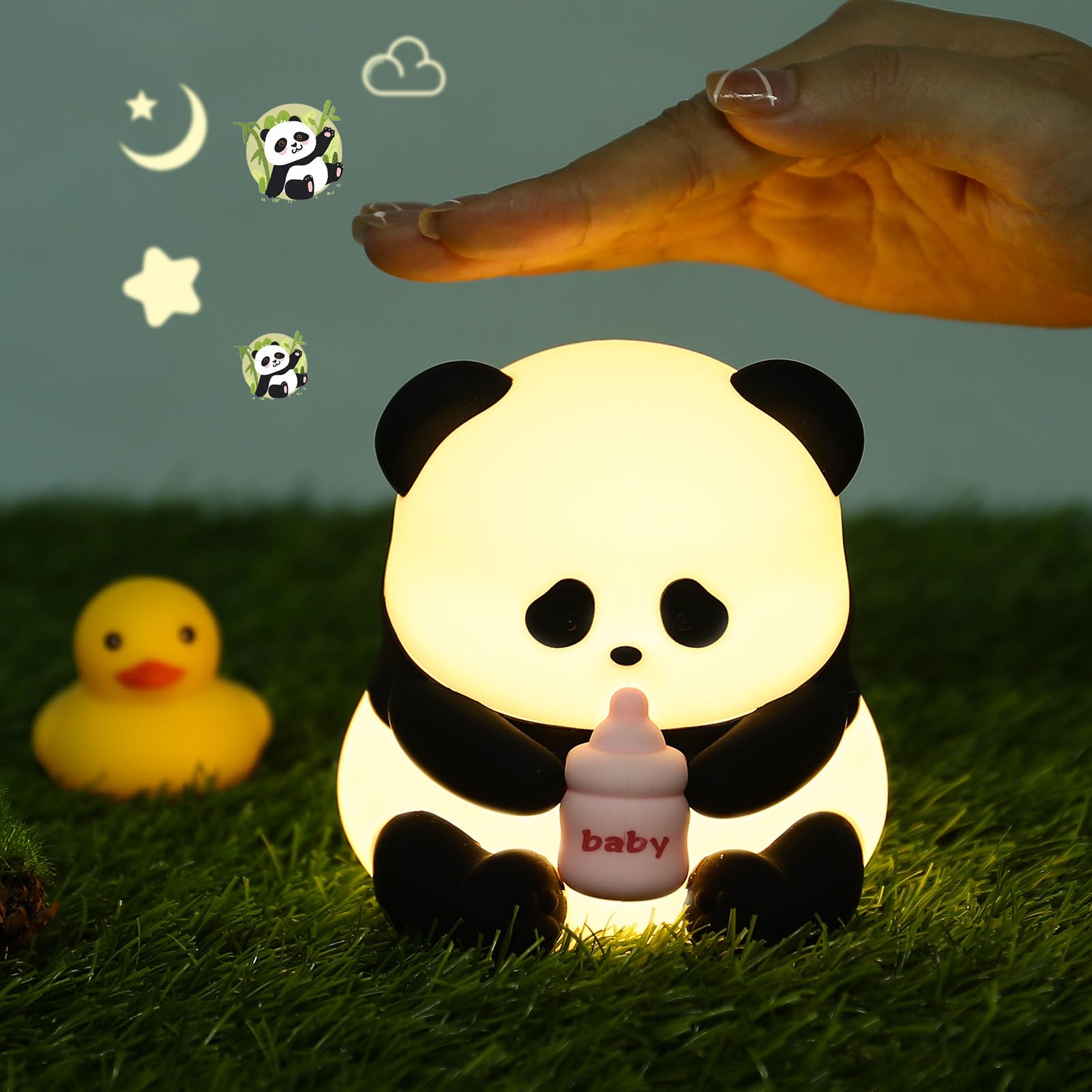 Panda Night Light Children, 7 Colour Changing LED Portable Touch Baby Lamp, USB Rechargeable Silicone Animal Night Light for Children Nursery Toddler Girls Birthday Gift Room Decor (YE-LY0W-H8X3) — image 1