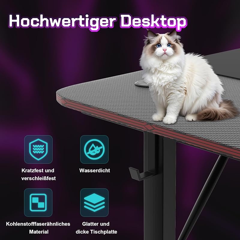 Ergonomischer Gamer-Tisch mit Getränkehalter und Mauspad,180x60cm — Foto 6 von 7
