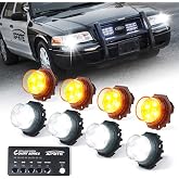 Xprite White Amber LED Hideaway Strobe Lights Kit, 20 Flash Modes w/Control Panel Headlights Taillights Fog Light Interior Mounting for Construction Towing Snow Plow Pickup Work Trucks Cars 8 PCS
