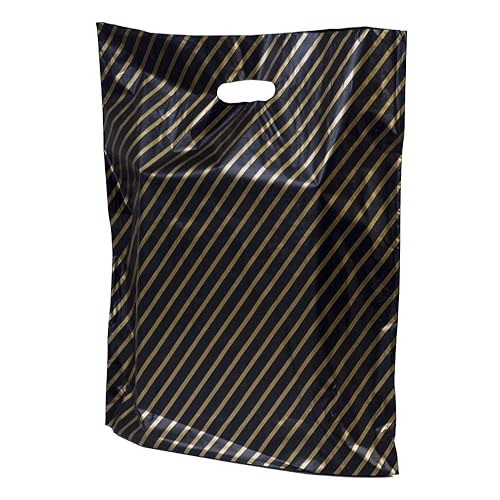 Black/Gold Stripe Plastic Carrier Bags 18cm x 25cm (1 BOX 50 BAGS