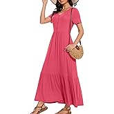VIISHOW Women's Short Sleeve Maxi Dress 2026 Summer V Neck Knit Loose Plain Empire Waist Casual Dresses with Pockets